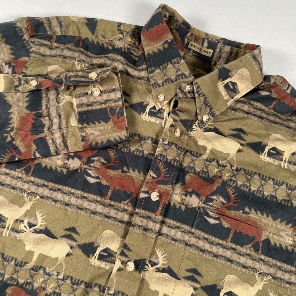 Natural Issue‎ Deer Print Button Up Wrinkle Free Casual Shirt L